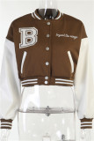Red Fashion Casual Letter Embroidery Patchwork O Neck Outerwear