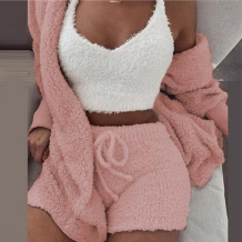 Pink Casual Solid Split Joint Draw String Christmas Day Sleepwear three Pieces