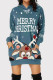 Blue Fashion Casual Print Basic Hooded Collar Long Sleeve Dresses