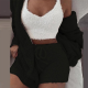 Black Casual Solid Patchwork Draw String Christmas Day Sleepwear three Pieces