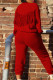 Red Casual Solid Tassel Patchwork O Neck Long Sleeve Two Pieces