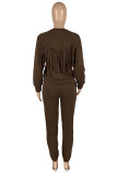 Red Casual Solid Tassel Patchwork O Neck Long Sleeve Two Pieces