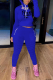 Royal Blue Casual Print Patchwork Hooded Collar Long Sleeve Two Pieces