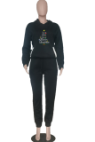 Brown Casual Print Patchwork Hooded Collar Long Sleeve Two Pieces
