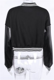 Red Fashion Casual Letter Embroidery Patchwork O Neck Outerwear