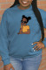 Blue Casual Street Character Patchwork O Neck Tops
