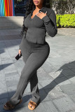 Black Fashion Casual Solid Basic Turndown Collar Long Sleeve Two Pieces