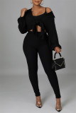 Brown Fashion Casual Solid Cardigan Vests Pants Turndown Collar Long Sleeve Three-piece Set