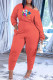 Tangerine Red Casual Print Patchwork O Neck Long Sleeve Two Pieces