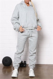 Light Brown Fashion Casual Solid Basic Hooded Collar Long Sleeve Two Pieces