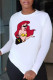 White Street Cute Character Patchwork O Neck Tops