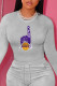 Grey Fashion Casual Print Patchwork O Neck Tops