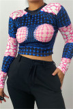 Pink Fashion Casual Print Basic O Neck Tops