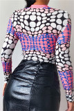 Pink Fashion Casual Print Basic O Neck Tops