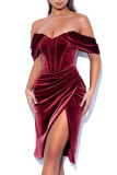 Green Sexy Solid Backless Off the Shoulder Irregular Dress