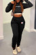 Black Fashion Sportswear Print Patchwork Hooded Collar Long Sleeve Two Pieces