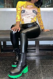 Yellow Fashion Casual Print Basic O Neck Tops