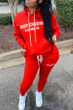 Red Casual Print Patchwork Hooded Collar Long Sleeve Two Pieces