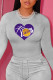 Grey Fashion Street Print Patchwork O Neck Tops