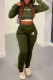 Army Green Fashion Sportswear Print Patchwork Hooded Collar Long Sleeve Two Pieces