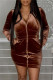 Brown Fashion Sexy Solid Basic Hooded Collar Long Sleeve Dresses