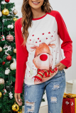 Red Casual Party Wapiti Patchwork O Neck Tops