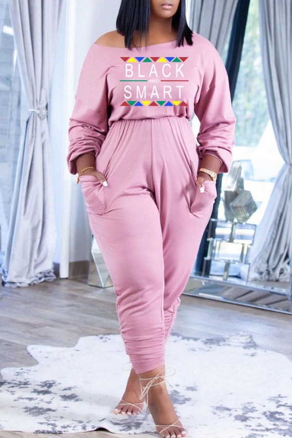 Pink Casual Print Patchwork O Neck Long Sleeve Two Pieces