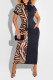 Black Casual Print Patchwork O Neck Straight Dresses