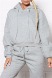 Light Brown Fashion Casual Solid Basic Hooded Collar Long Sleeve Two Pieces