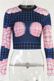 Pink Fashion Casual Print Basic O Neck Tops