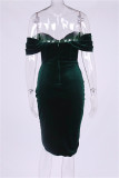 Green Sexy Solid Backless Off the Shoulder Irregular Dress