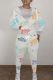 White Casual Print Patchwork Hooded Collar Long Sleeve Two Pieces