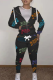 Black Casual Print Patchwork Hooded Collar Long Sleeve Two Pieces