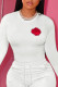 White Fashion Street Print Patchwork O Neck Tops