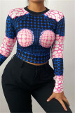 Pink Fashion Casual Print Basic O Neck Tops