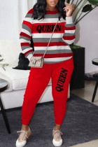 Red Fashion Casual Letter Print Basic O Neck Long Sleeve Two Pieces