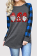 Gray Blue Casual Plaid Santa Claus Patchwork Contrast O Neck Tops