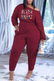 Red Casual Print Patchwork O Neck Long Sleeve Two Pieces