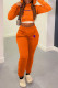 Orange Fashion Sportswear Print Patchwork Hooded Collar Long Sleeve Two Pieces