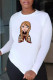 White Street Cute Character Patchwork O Neck Tops
