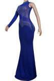 Blue Sexy Solid Patchwork Hot Drill Half A Turtleneck Evening Dress Dresses