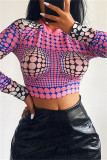 Pink Fashion Casual Print Basic O Neck Tops