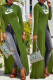 Army Green Fashion Street Print Slit O Neck Tops