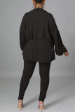 Brown Fashion Casual Solid Cardigan Vests Pants Turndown Collar Long Sleeve Three-piece Set