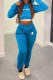 Lake Blue Fashion Sportswear Print Patchwork Hooded Collar Long Sleeve Two Pieces
