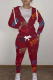 Burgundy Casual Print Patchwork Hooded Collar Long Sleeve Two Pieces