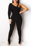 Black Fashion Casual Solid Split Joint Slit Oblique Collar Long Sleeve Two Pieces