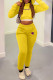 Yellow Fashion Sportswear Print Patchwork Hooded Collar Long Sleeve Two Pieces
