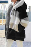Black Fashion Casual Patchwork Zipper Hooded Collar Plus Size Overcoat
