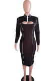Black Sexy Solid Hollowed Out Patchwork O Neck One Step Skirt Dresses